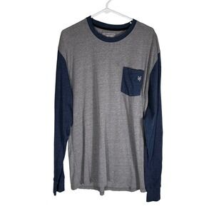 Zoo York Mens XL Long Sleeve Pocket Tee Grey Navy Blue Raglan Baseball Shirt
